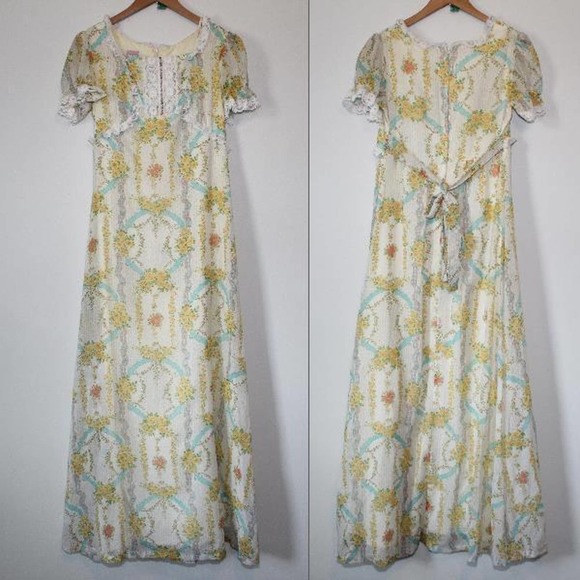 Unbranded Dresses & Skirts - Vintage Floral Prairie Peasant Lace Maxi Dress Bridgeton Ivory Women's 13 H14102